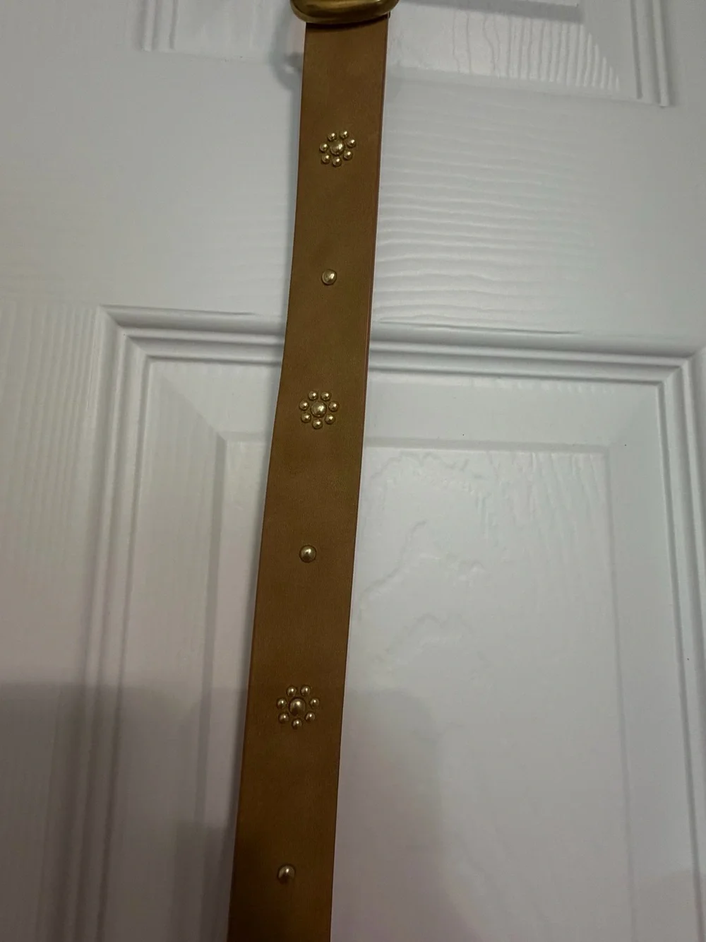 New Studded Tan Leather Belt with Gold Buckle